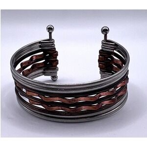 Multi Strand Cuff‎ Bracelet Silver & Copper Tone Mixed Metal Modern Design